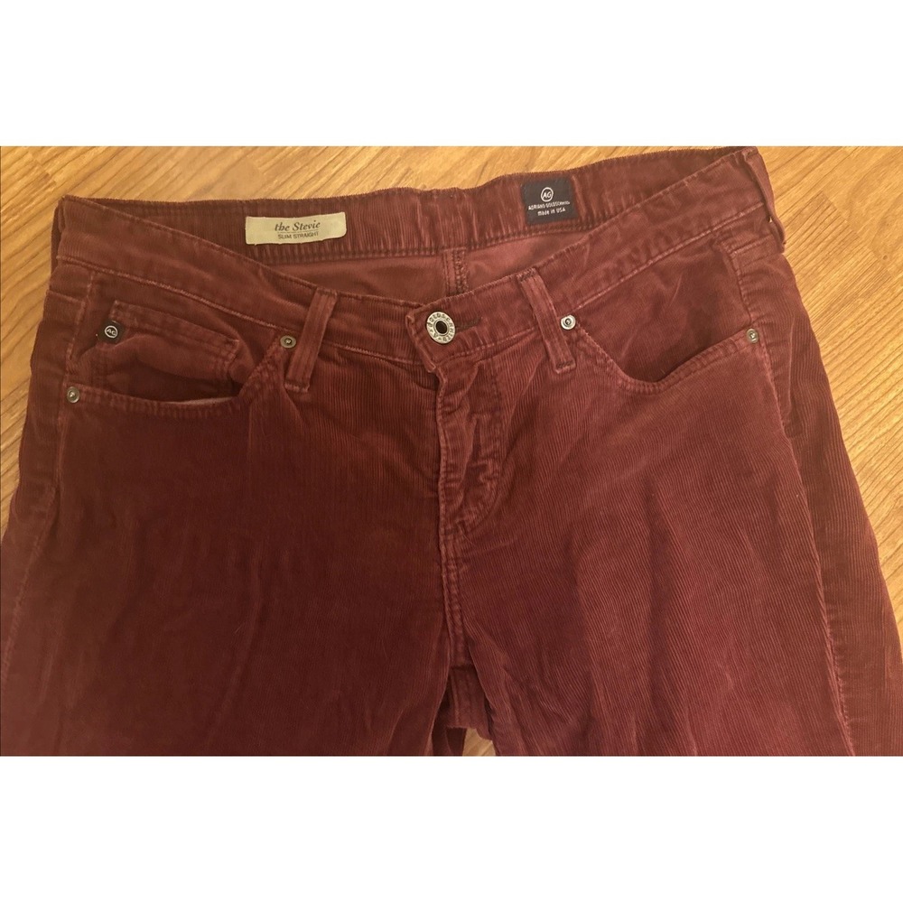 AG Adriano Goldschmied Stevie Corduroy Pants Women's 27R Slim Straight Burgundy - Picture 2 of 5